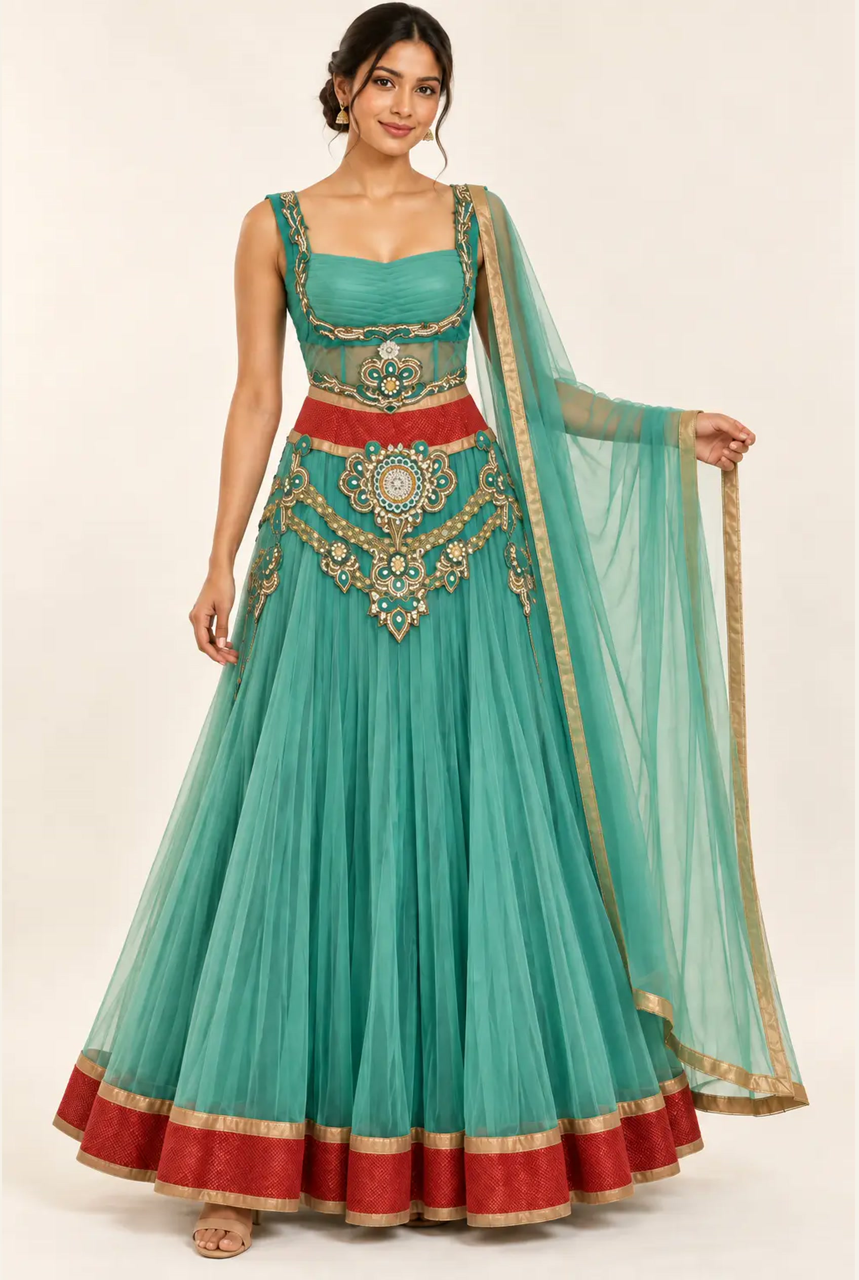 Emerald Corset Lehenga Set modeled