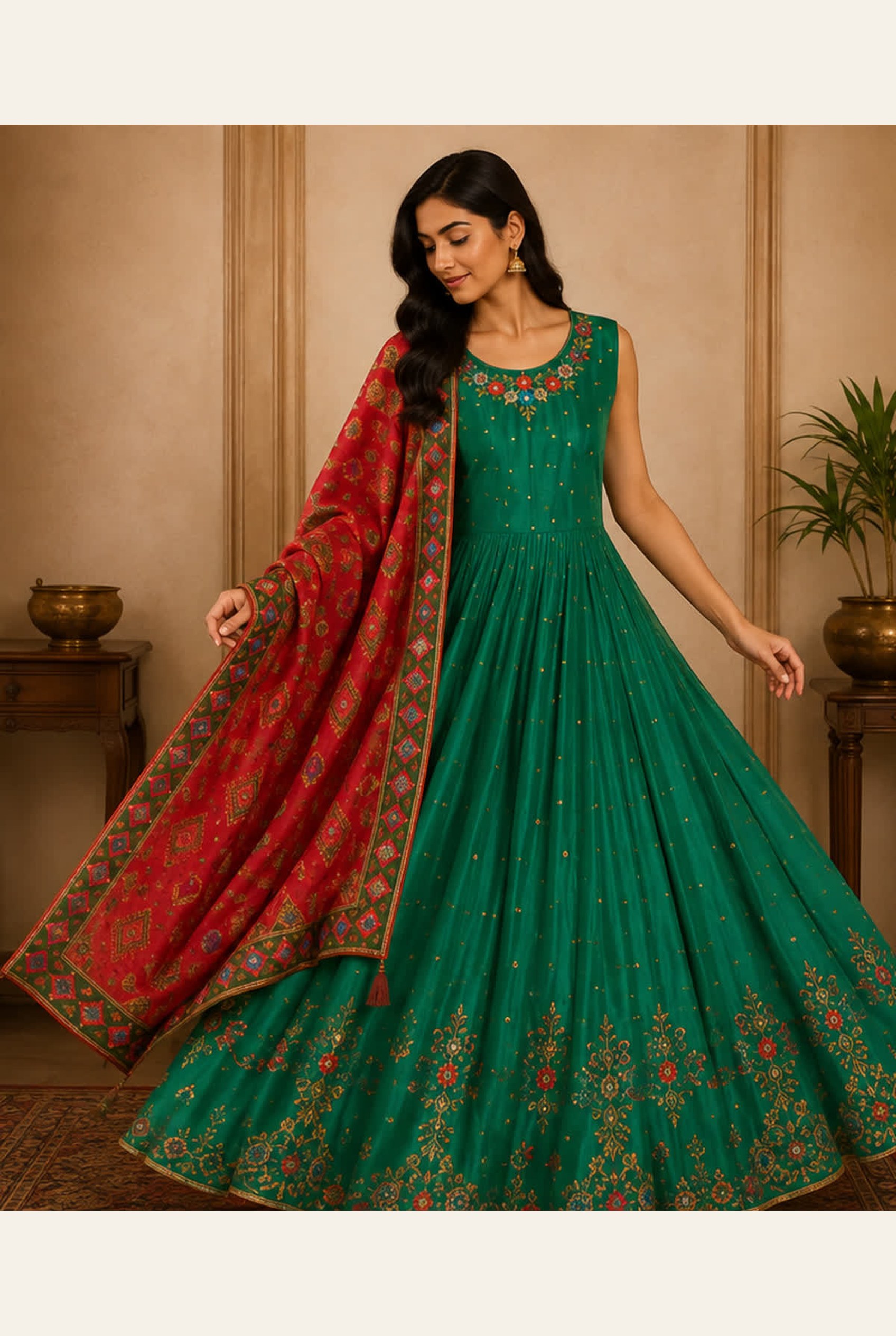 Emerald Meadow Anarkali Ensemble modeled