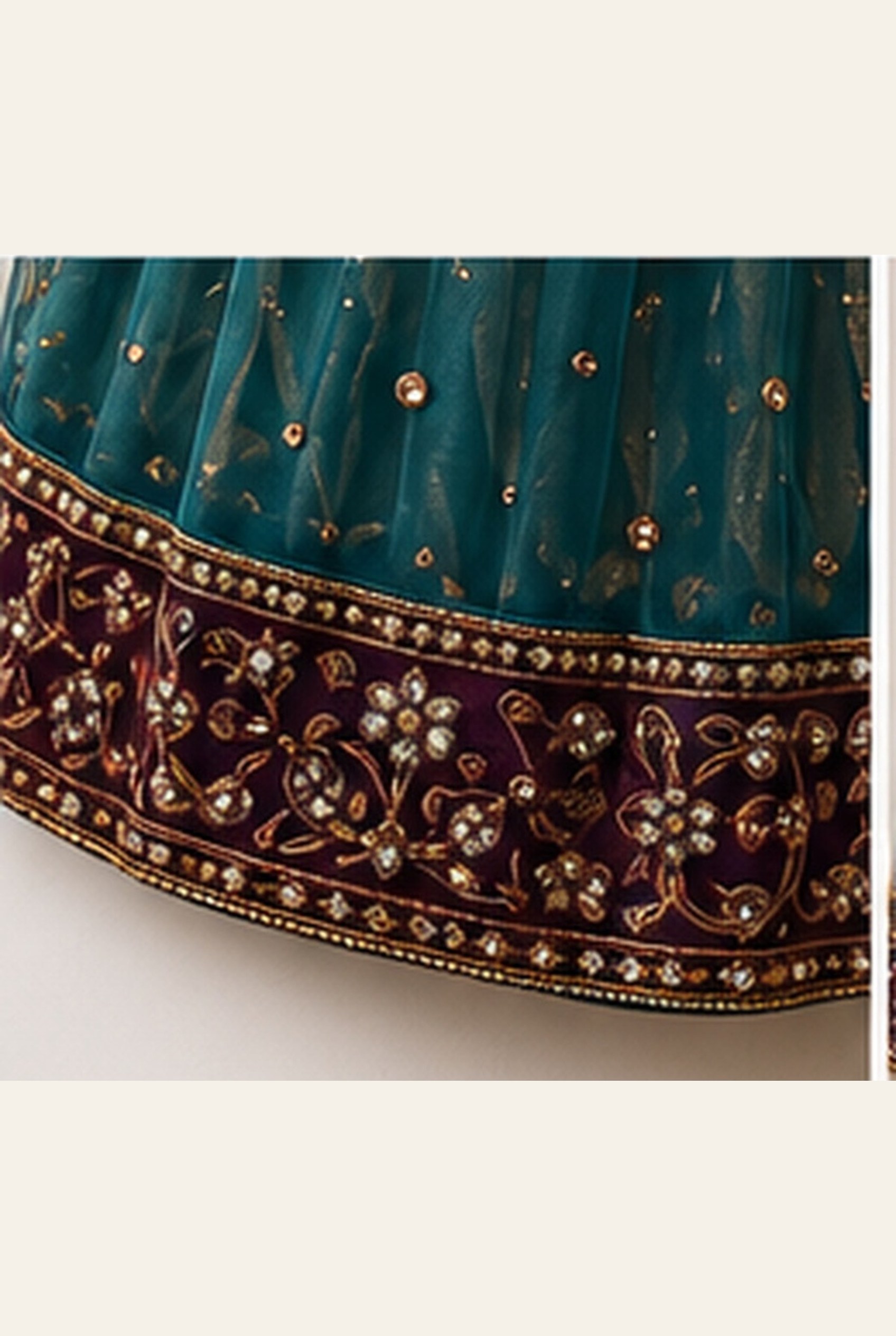 Peacock Teal & Wine Lehenga, view 8