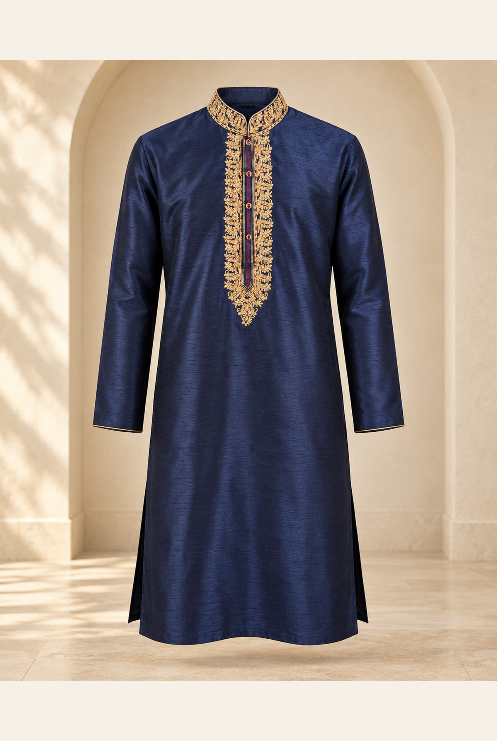 Midnight Navy Gold-Embroidered Kurta, view 5