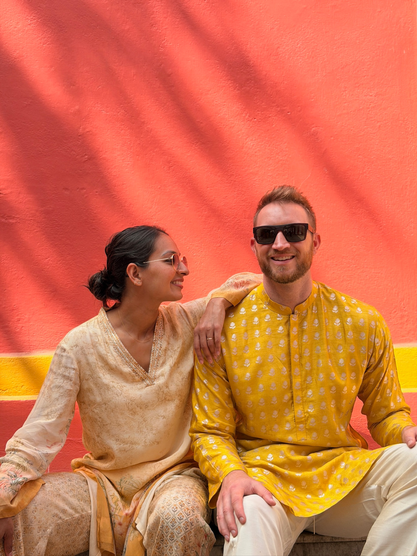 Sangita and Alan in coordinating festive wear