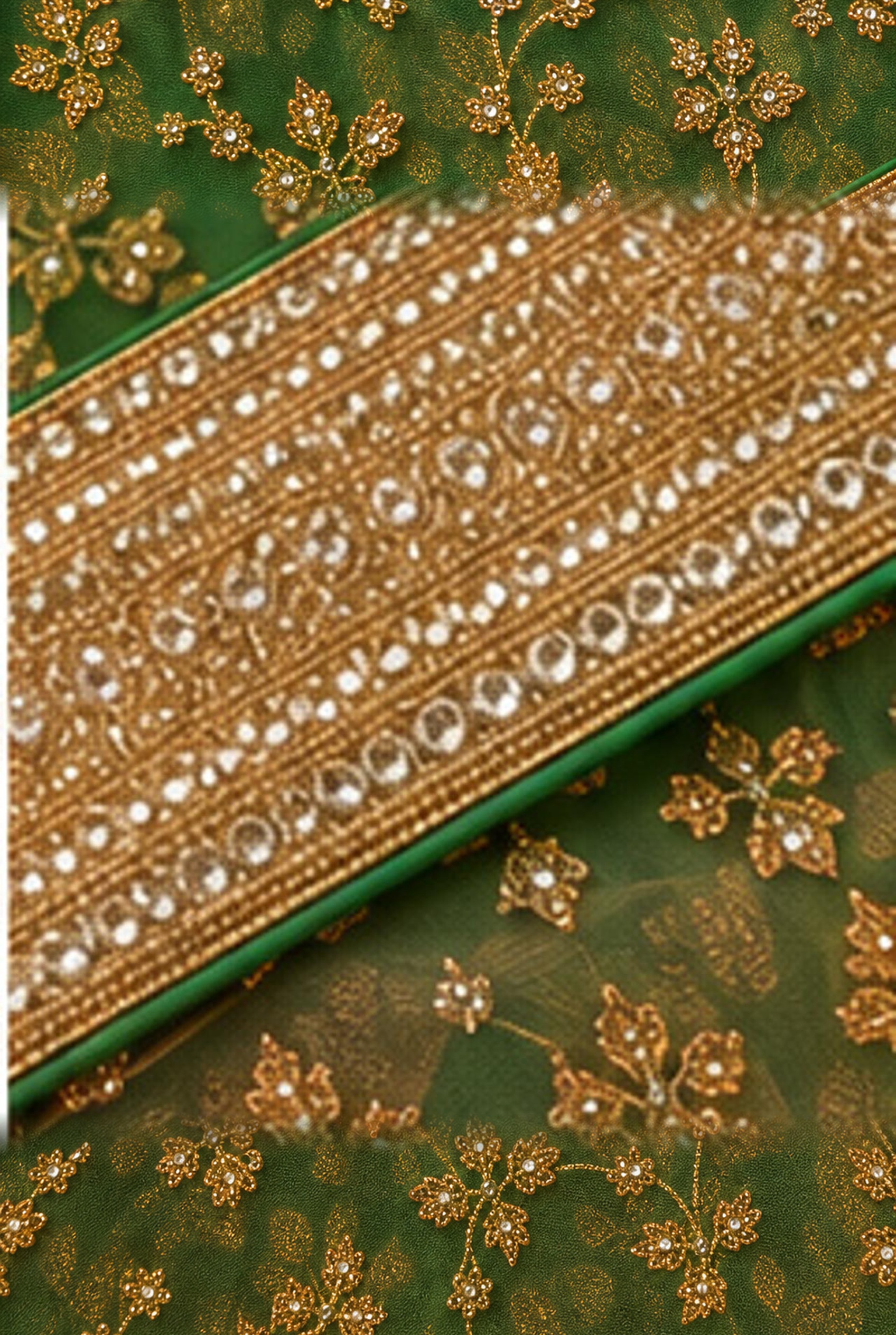 Emerald Green Embellished Saree Set, view 9