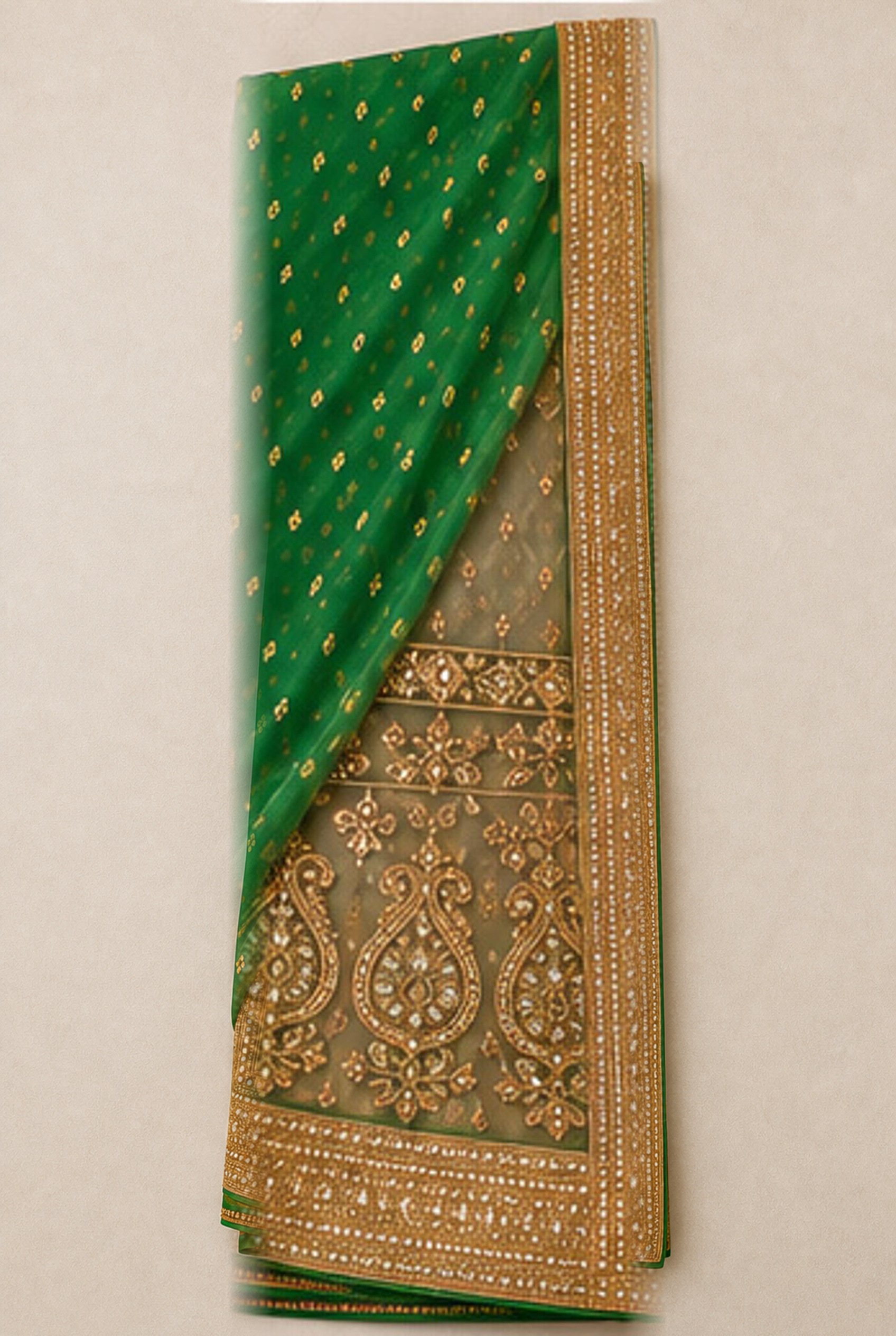 Emerald Green Embellished Saree Set, view 6