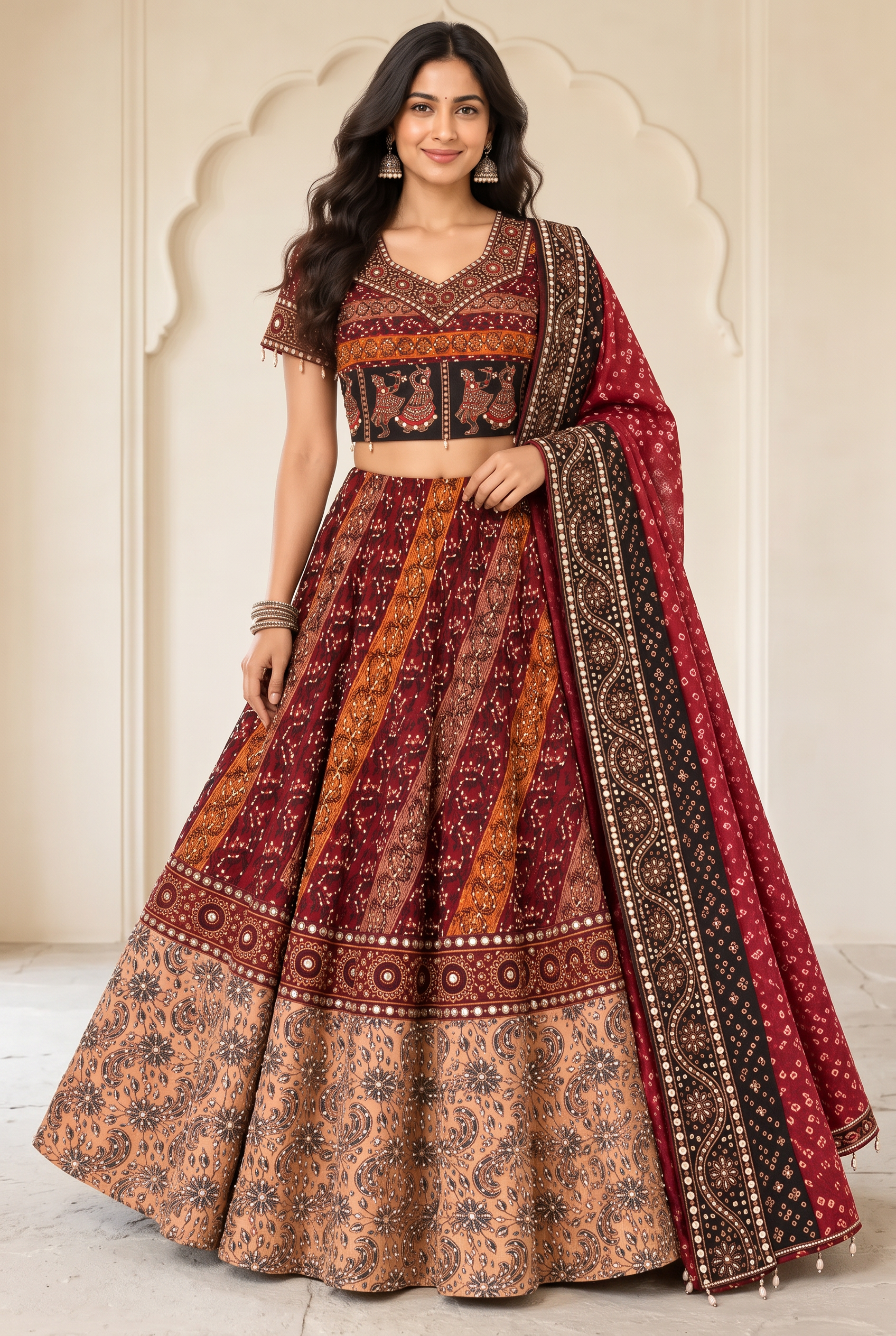 Ruby Folk Art Lehenga Set modeled